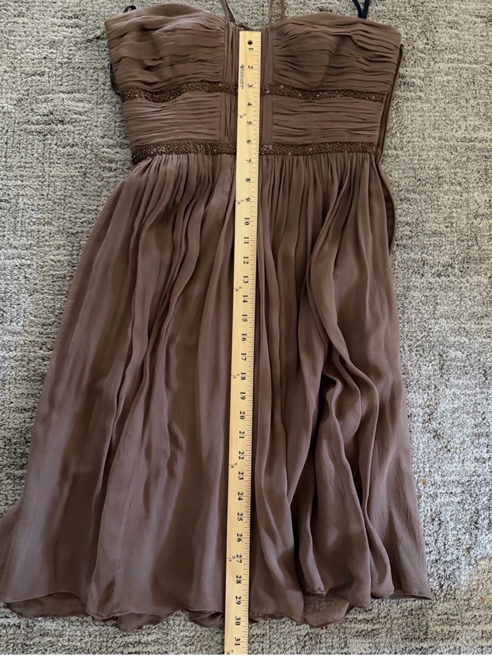 Laundry by Shelli Segal 100% Silk Beaded Chiffon Dress Brown Size 4 - Picture 10 of 11